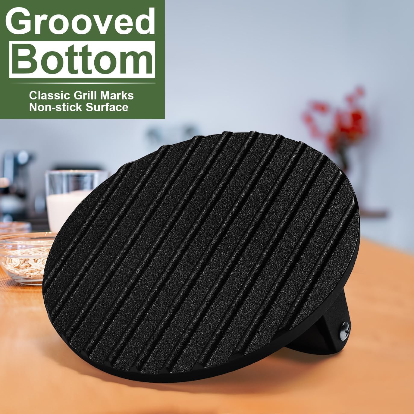 Burger Press, 7" Round Heavy-Duty Cast Iron Smash Bacon Press Meat Steak with Wood Handle for Griddle, V1258-DP02-B-15