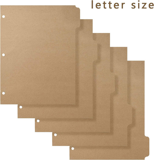 3 Ring Binder Dividers with 5-Tabs for Letter Size, 1/5 Cut, 3-Hole Punched, Blank Kraft Paper Index Dividers V1258-DP02-B-1500