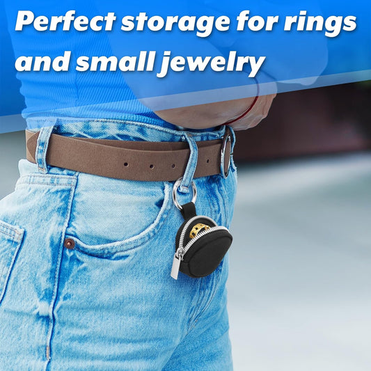 Homakover Portable Ring Organizer Case with Keychain, Traveling Ring Holder Storage Bag, Anti-Lost Keychain V1258-DP02-B-1502