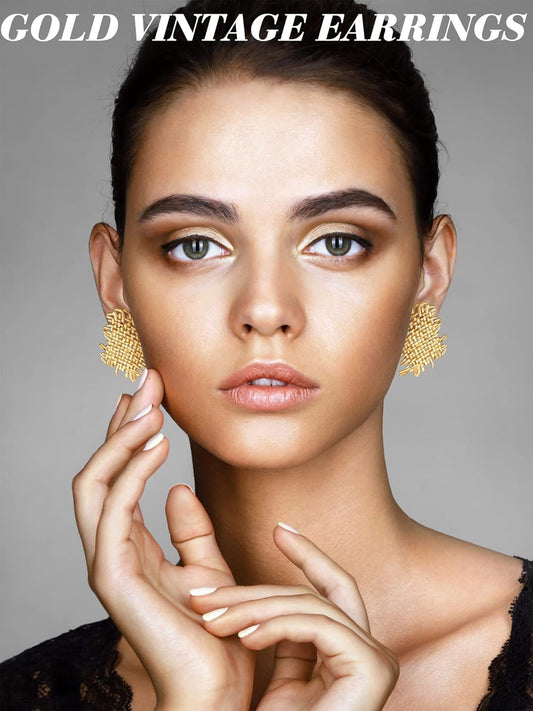 Glenmal 6 Pair Gold Statement Earrings for Women Large Gold Geometric Earrings Woven Twisted Leaf Earring V1258-DP02-B-1506