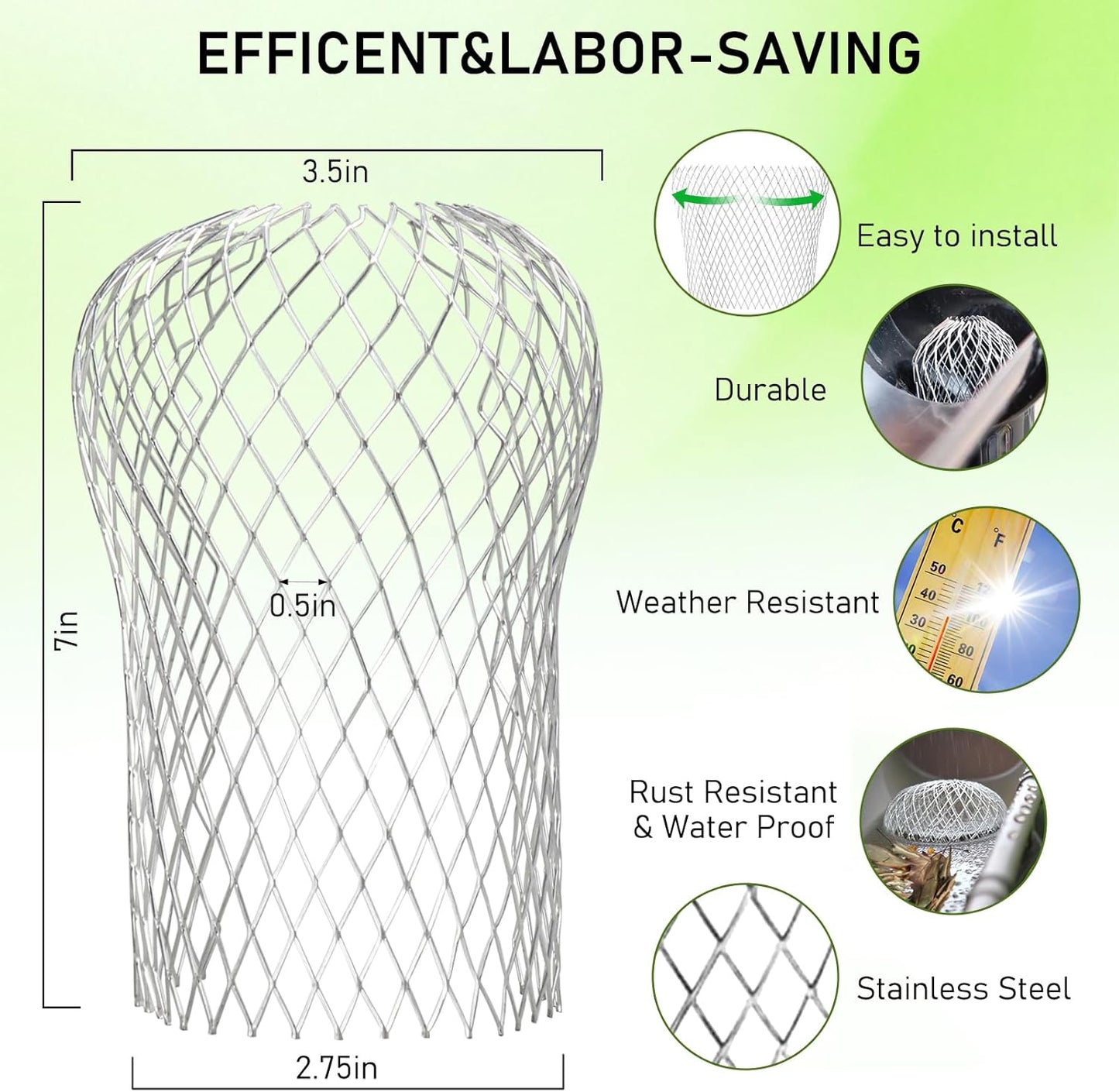 CONLI 8 Pack Gutter Guard, 3.5 Inch Expandable Aluminum Downspout Filter, Leaf Guards for Gutters, Gutter V1258-DP02-B-1508