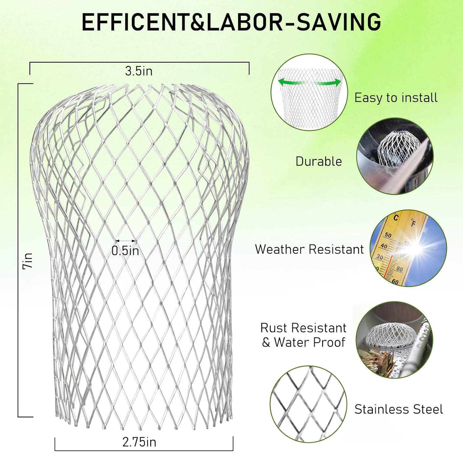 CONLI 8 Pack Gutter Guard, 3.5 Inch Expandable Aluminum Downspout Filter, Leaf Guards for Gutters, Gutter V1258-DP02-B-1508