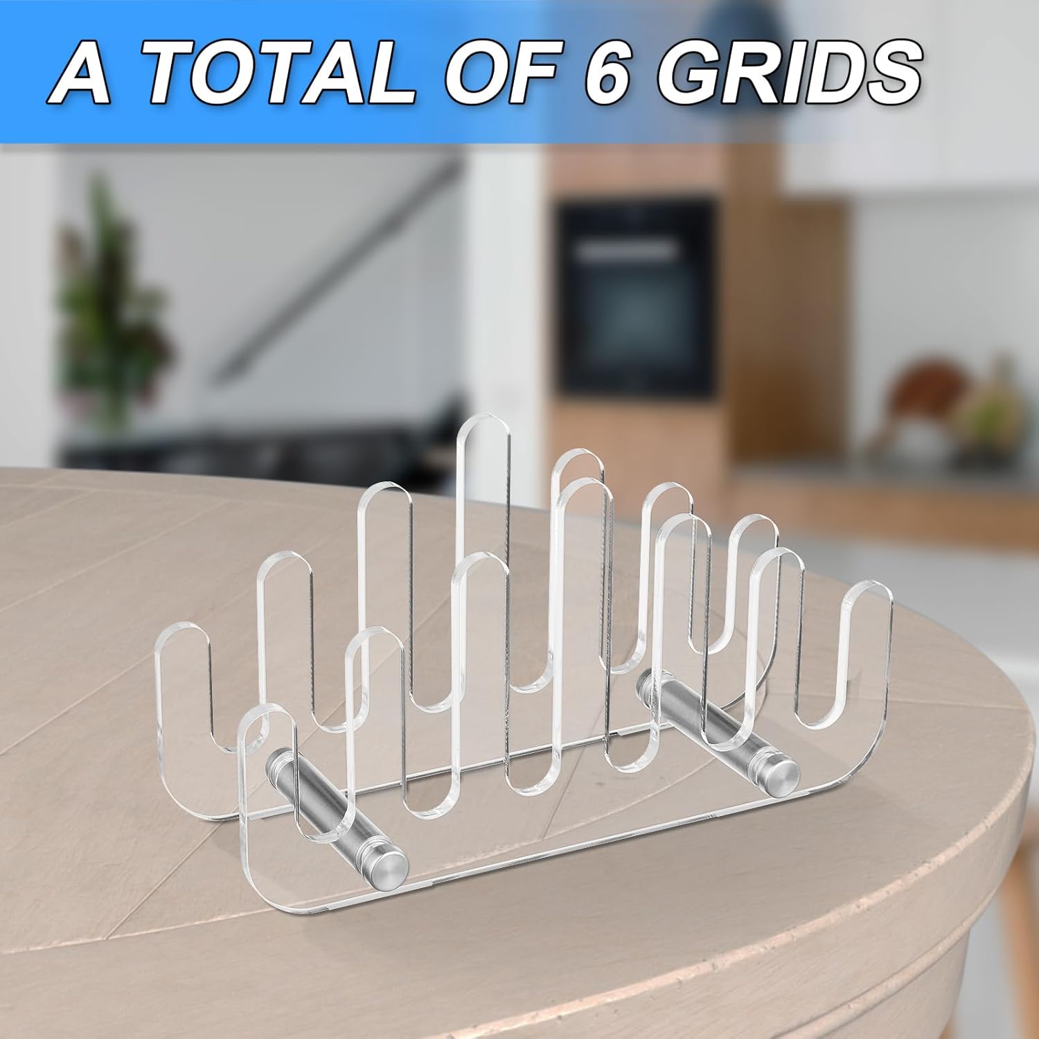 Clear Acrylic Coaster Holder, 6 Grids Anti Slip Coaster Organizer Perfect for Square or Round Coaster Sets, V1258-DP02-B-1512