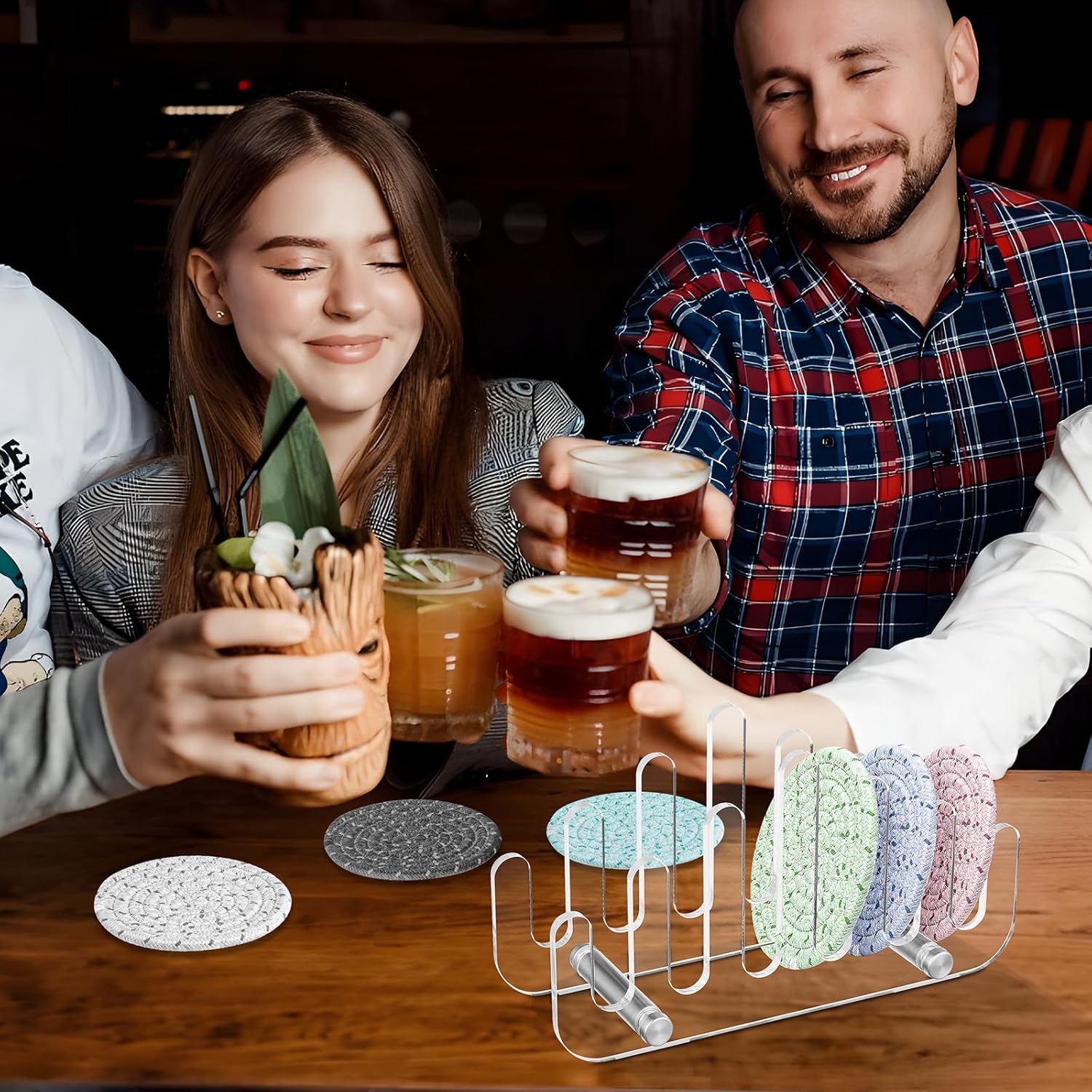 Clear Acrylic Coaster Holder, 6 Grids Anti Slip Coaster Organizer Perfect for Square or Round Coaster Sets, V1258-DP02-B-1512