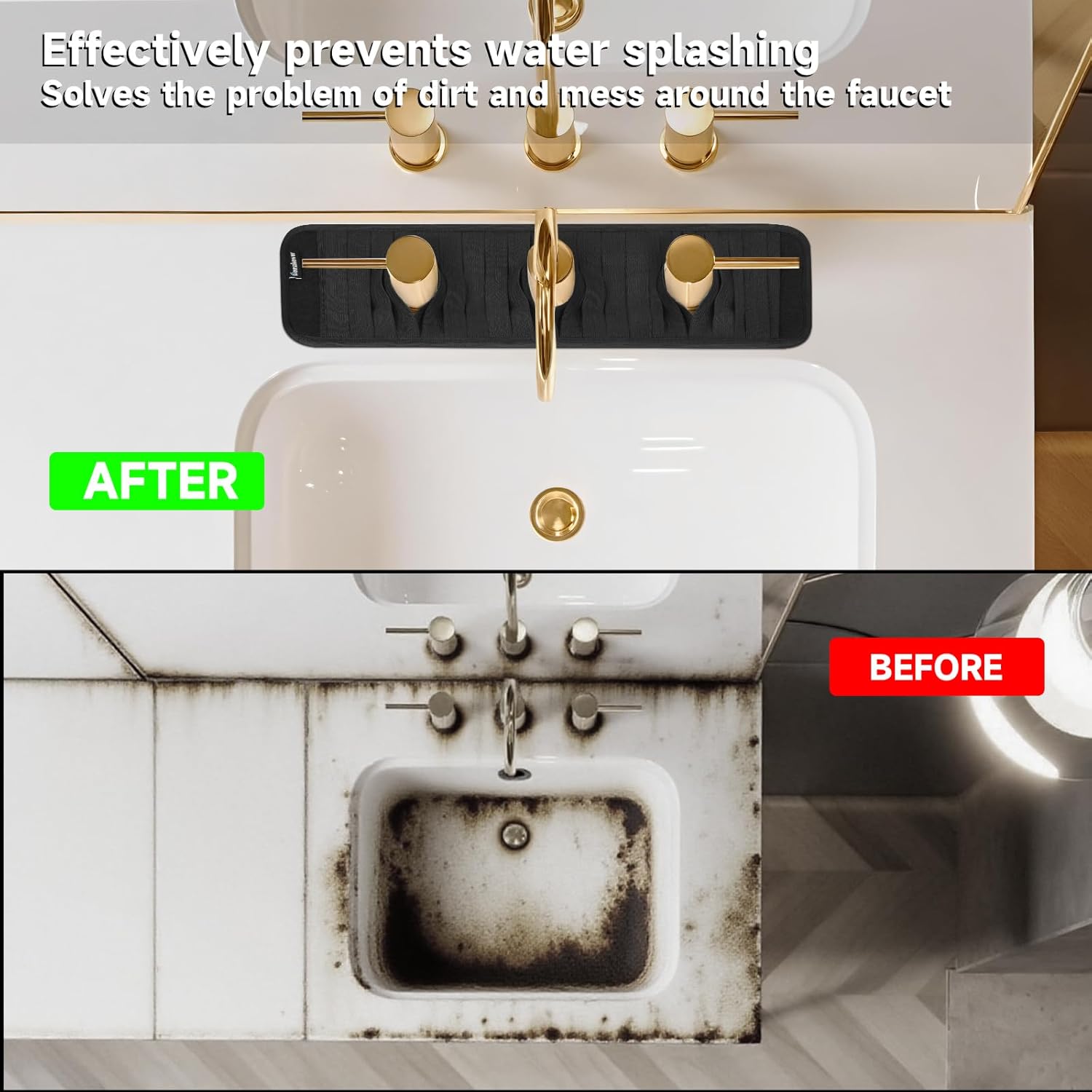 Faucet Mat for Bathroom Sink - Easy to Clean, Anti-Slip Splash Guard with Fast Drying Properties - Protective V1258-DP02-B-1517