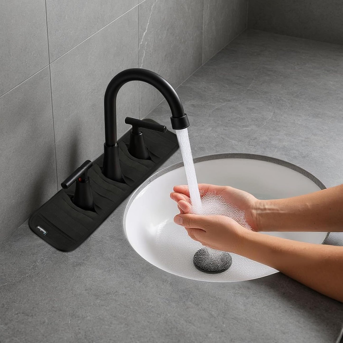 Faucet Mat for Bathroom Sink - Easy to Clean, Anti-Slip Splash Guard with Fast Drying Properties - Protective V1258-DP02-B-1517