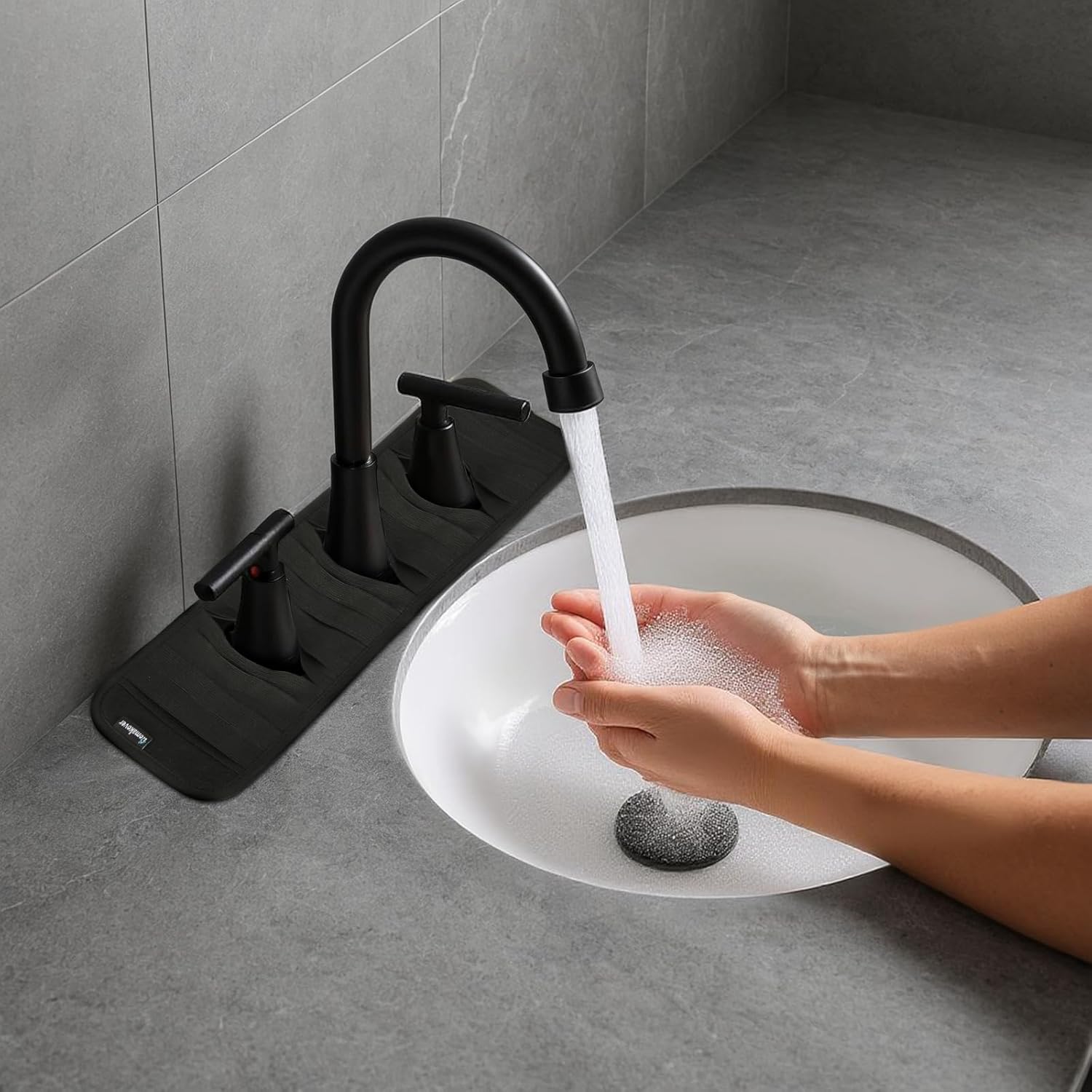 Faucet Mat for Bathroom Sink - Easy to Clean, Anti-Slip Splash Guard with Fast Drying Properties - Protective V1258-DP02-B-1517