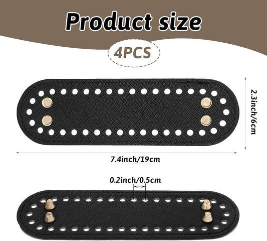 4 Pcs Black Purse Bottom for Crochet Bag Base Pu Leather Bag Bottom Base Leather Long Oval Purse Bottoms V1258-DP02-B-1524
