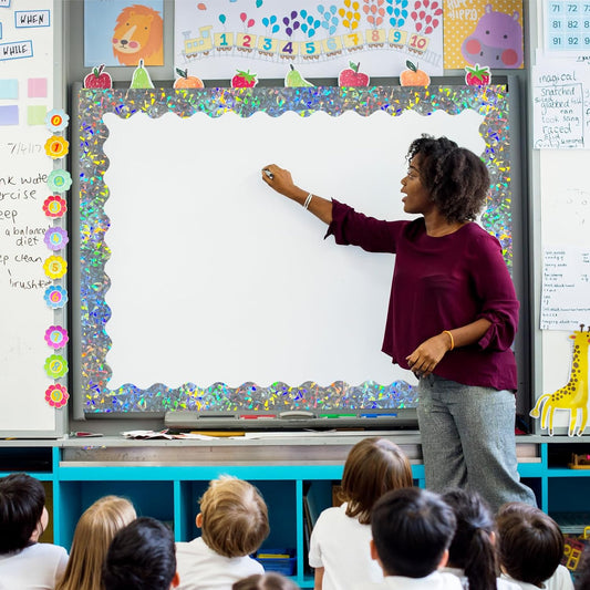 STARLIBOO 60 Feet Bulletin Board Borders, Holographic Scalloped Rolled Border Trim for School, Classroom & V1258-DP02-B-1529