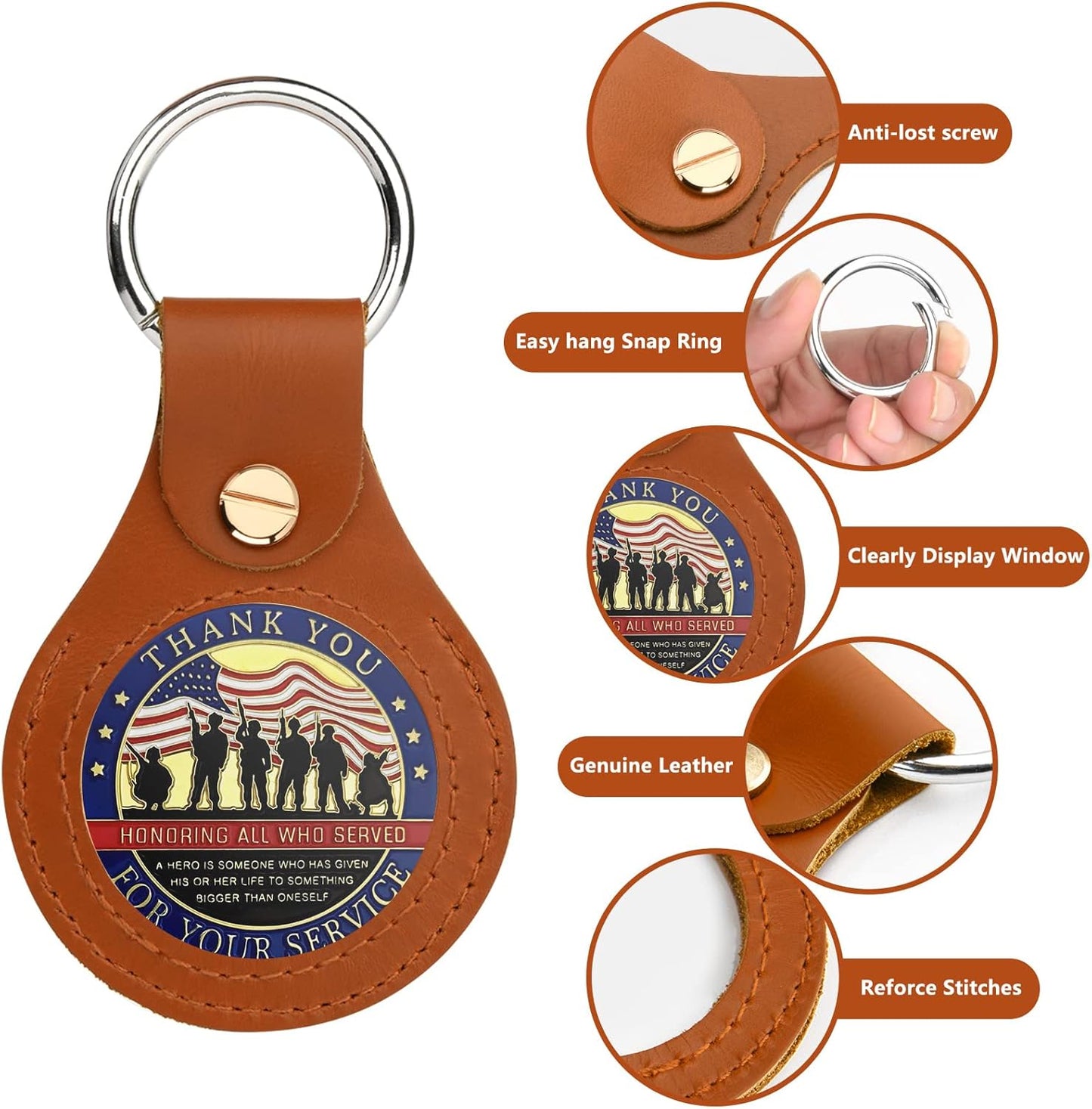 Homakover AA Medallion Coin Holder Keychain,Genuine Leather Standard Challenge Coin Sleeves,Snap Open Display V1258-DP02-B-1530