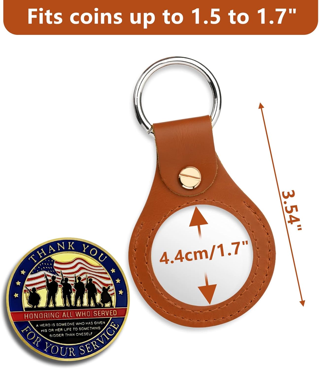 Homakover AA Medallion Coin Holder Keychain,Genuine Leather Standard Challenge Coin Sleeves,Snap Open Display V1258-DP02-B-1530