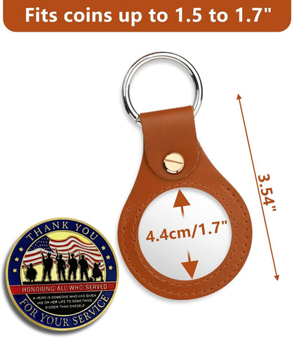 Homakover AA Medallion Coin Holder Keychain,Genuine Leather Standard Challenge Coin Sleeves,Snap Open Display V1258-DP02-B-1530