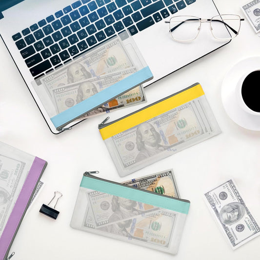 4 Pack Multi-Purpose Money Pouch, Cash Envelopes with Zipper, Money Bags Clear Bank Deposit Coin Bag for V1258-DP02-B-1538