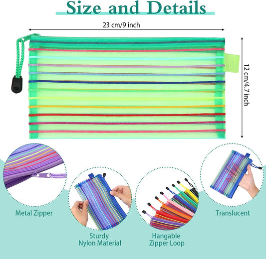 Glenmal 16 Pack Zipper Mesh Pouch Pencil Pouches Cases Multipurpose Storage Bag Travel Bags for Office V1258-DP02-B-1549