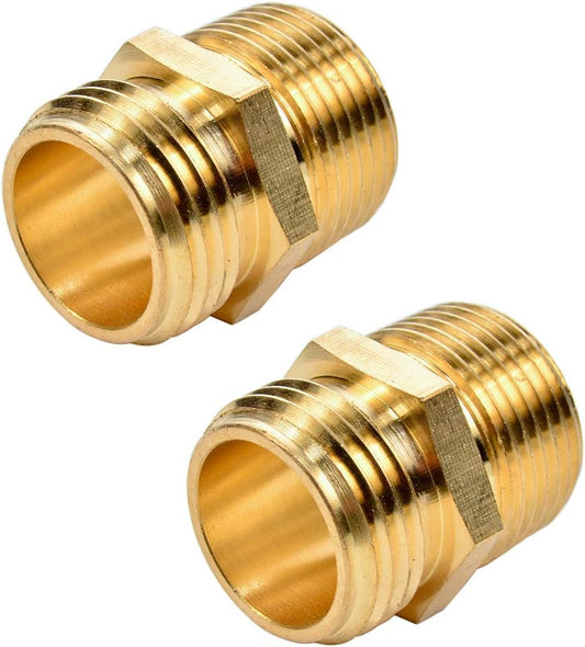 2 Pack 3/4" GHT to 3/4" NPT Male Connector, Brass Garden Hose Fitting, Male Hose Adapter V1258-DP02-B-155
