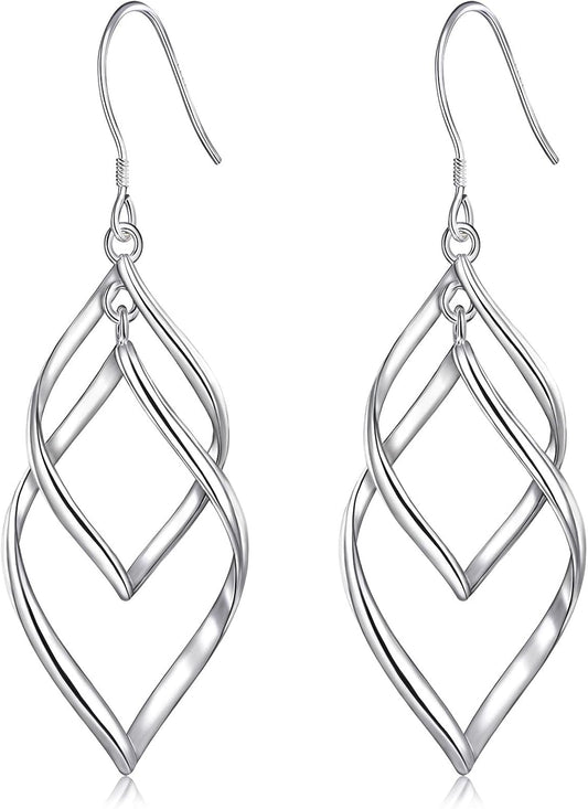 Sterling Silver Dangle Earrings for Women, 14k Gold Plated Double Linear Drop Statement Earrings Anniversary V1258-DP02-B-1550