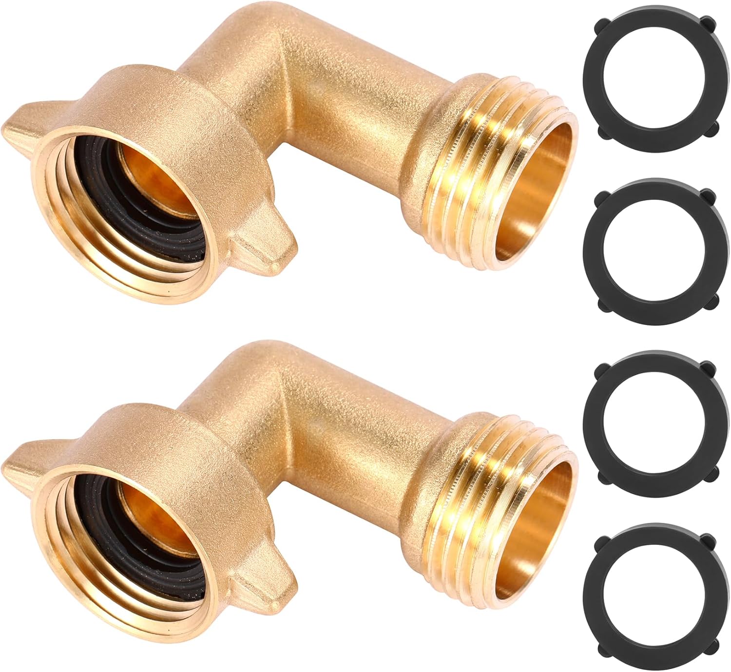 2 Pack Garden Hose Elbow Connector 90 Degree, 3/4" Heavy Duty Brass Adapter With 4 O-rings, Solid Brass V1258-DP02-B-156