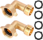 2 Pack Garden Hose Elbow Connector 90 Degree, 3/4" Heavy Duty Brass Adapter With 4 O-rings, Solid Brass V1258-DP02-B-156