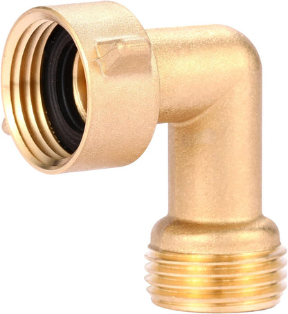 2 Pack Garden Hose Elbow Connector 90 Degree, 3/4" Heavy Duty Brass Adapter With 4 O-rings, Solid Brass V1258-DP02-B-156