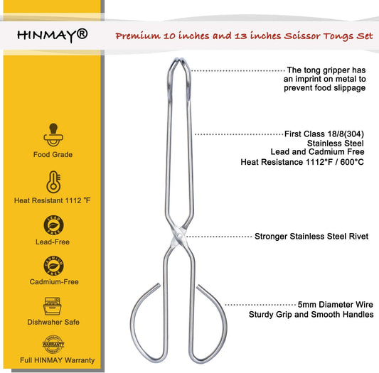 Stainless Steel Kitchen Scissor Tongs Set, 2-Piece (10/13 Inch) for Cooking, Grilling, Serving, and Barbecue V1258-DP02-B-1561