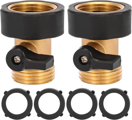 Water Hose Shut Off Valve, 2 Pack Heavy Duty 3/4 Inch Solid Brass Garden Hose Connector V1258-DP02-B-157