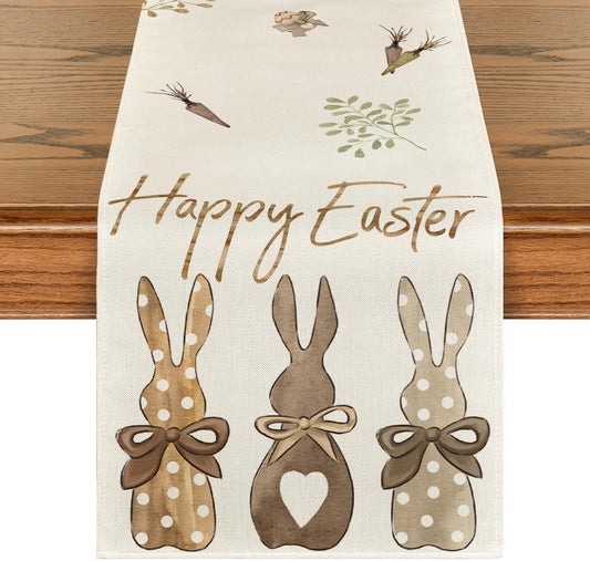 Carrots Rabbit Bunny Happy Easter Table Runner, Spring Summer Seasonal Holiday Kitchen Dining Table V1258-DP02-B-1573