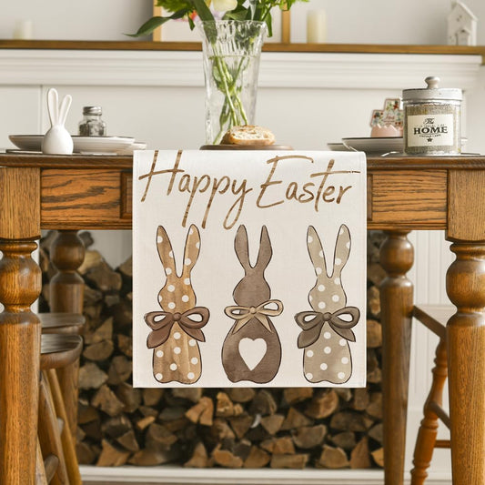 Carrots Rabbit Bunny Happy Easter Table Runner, Spring Summer Seasonal Holiday Kitchen Dining Table V1258-DP02-B-1573