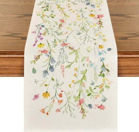 Wildflowers Bloom Flowers Spring Table Runner, Seasonal Summer Floral Kitchen Dining Table Decoration for V1258-DP02-B-1577