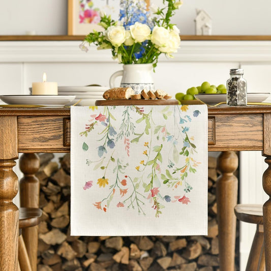 Wildflowers Bloom Flowers Spring Table Runner, Seasonal Summer Floral Kitchen Dining Table Decoration for V1258-DP02-B-1577