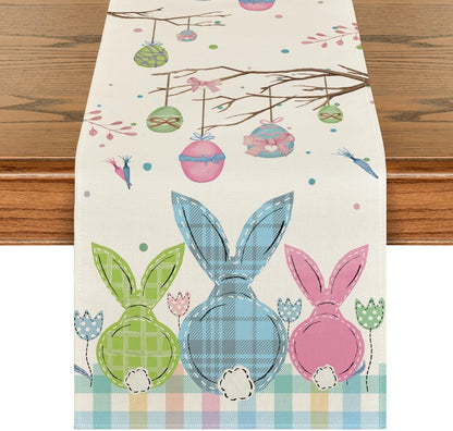 Buffalo Plaid Bunny Egg Carrot Easter Table Runner, Seasonal Spring Kitchen Dining Table Decoration for Home V1258-DP02-B-1579
