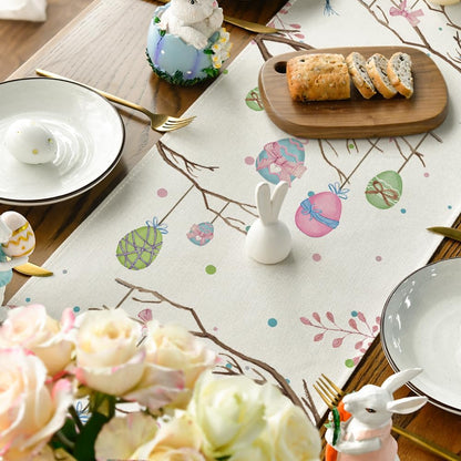 Buffalo Plaid Bunny Egg Carrot Easter Table Runner, Seasonal Spring Kitchen Dining Table Decoration for Home V1258-DP02-B-1579