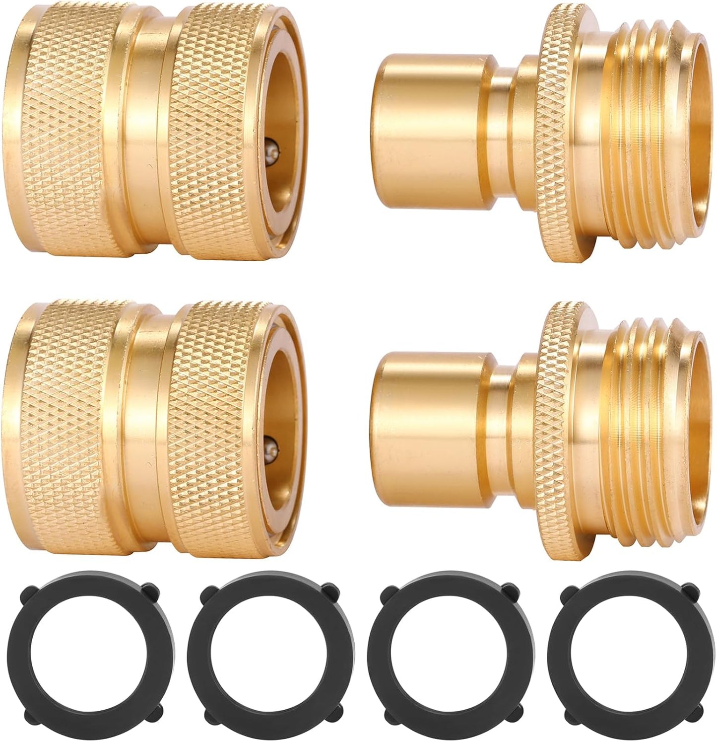 3/4 Inch Brass Garden Hose Fitting Quick Connector Male and Female Set, 2 Set V1258-DP02-B-158