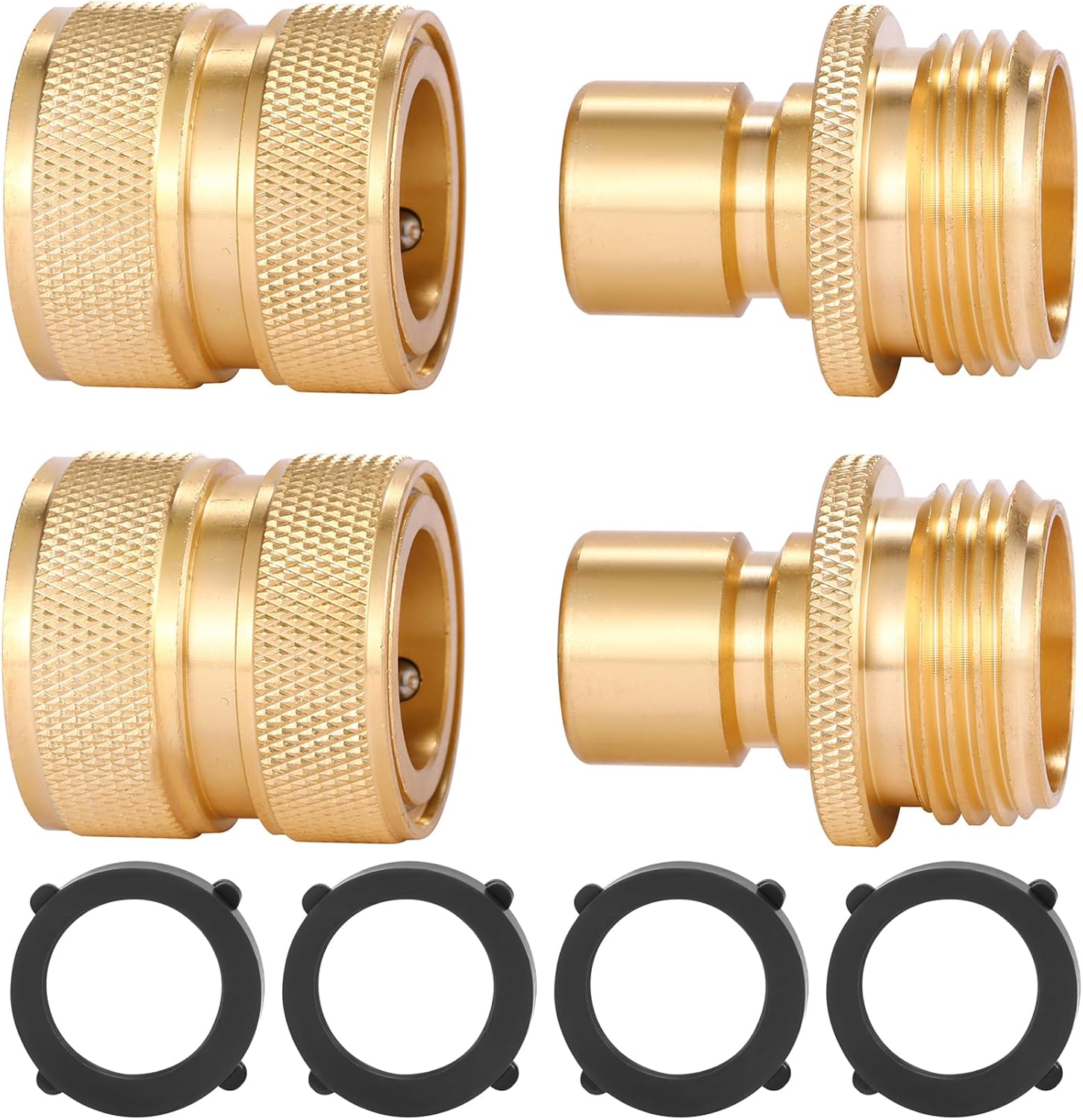 3/4 Inch Brass Garden Hose Fitting Quick Connector Male and Female Set, 2 Set V1258-DP02-B-158