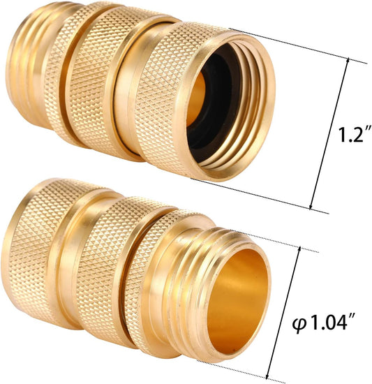 3/4 Inch Brass Garden Hose Fitting Quick Connector Male and Female Set, 2 Set V1258-DP02-B-158