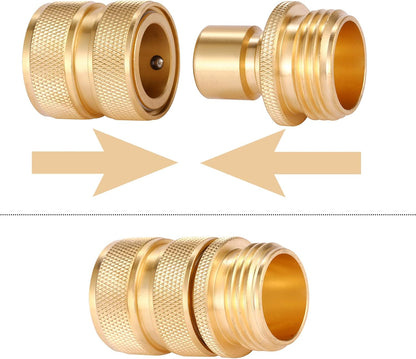 3/4 Inch Brass Garden Hose Fitting Quick Connector Male and Female Set, 2 Set V1258-DP02-B-158