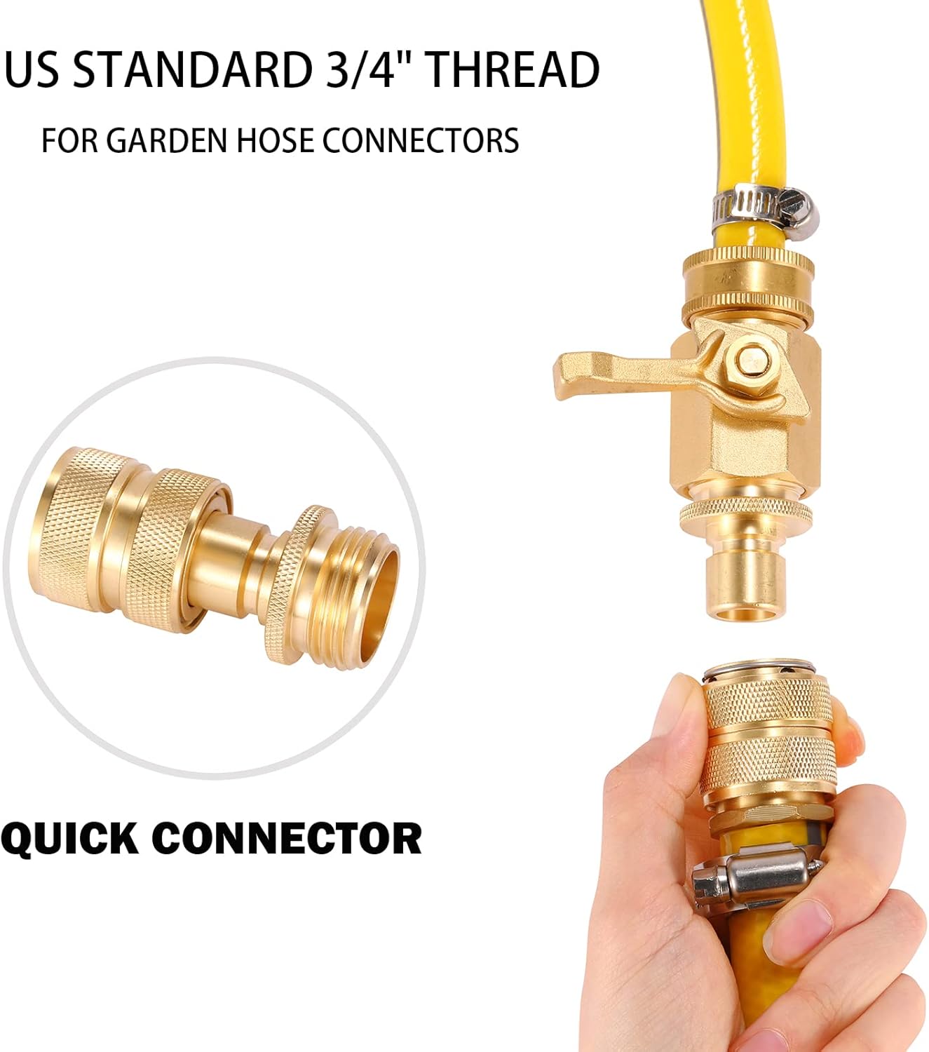 3/4 Inch Brass Garden Hose Fitting Quick Connector Male and Female Set, 2 Set V1258-DP02-B-158