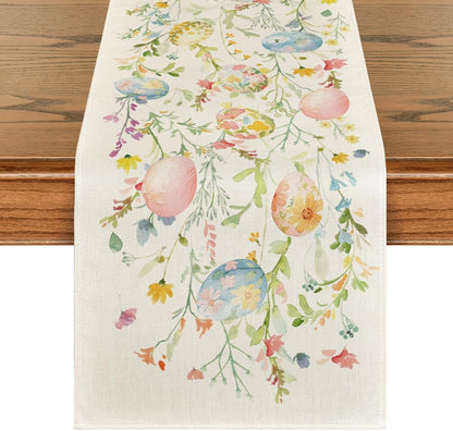 Wild Flowers Eggs Easter Table Runner,Seasonal Spring Floral Kitchen Dining Table Decoration for Home Party V1258-DP02-B-1582