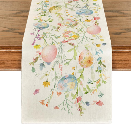 Wild Flowers Eggs Easter Table Runner,Seasonal Spring Floral Kitchen Dining Table Decoration for Home Party V1258-DP02-B-1582