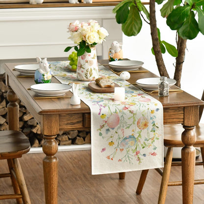 Wild Flowers Eggs Easter Table Runner,Seasonal Spring Floral Kitchen Dining Table Decoration for Home Party V1258-DP02-B-1582