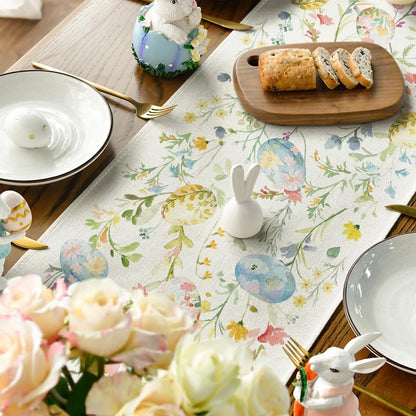 Wild Flowers Eggs Easter Table Runner,Seasonal Spring Floral Kitchen Dining Table Decoration for Home Party V1258-DP02-B-1582