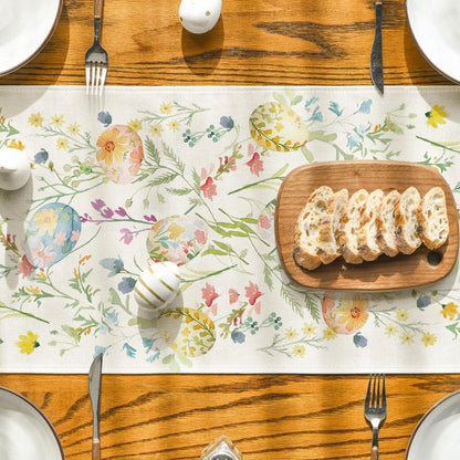 Wild Flowers Eggs Easter Table Runner,Seasonal Spring Floral Kitchen Dining Table Decoration for Home Party V1258-DP02-B-1582