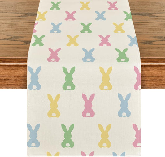 Green Pink Bunny Rabbit Easter Table Runner, Spring Kitchen Dining Table Decoration for Home Party Decor V1258-DP02-B-1583