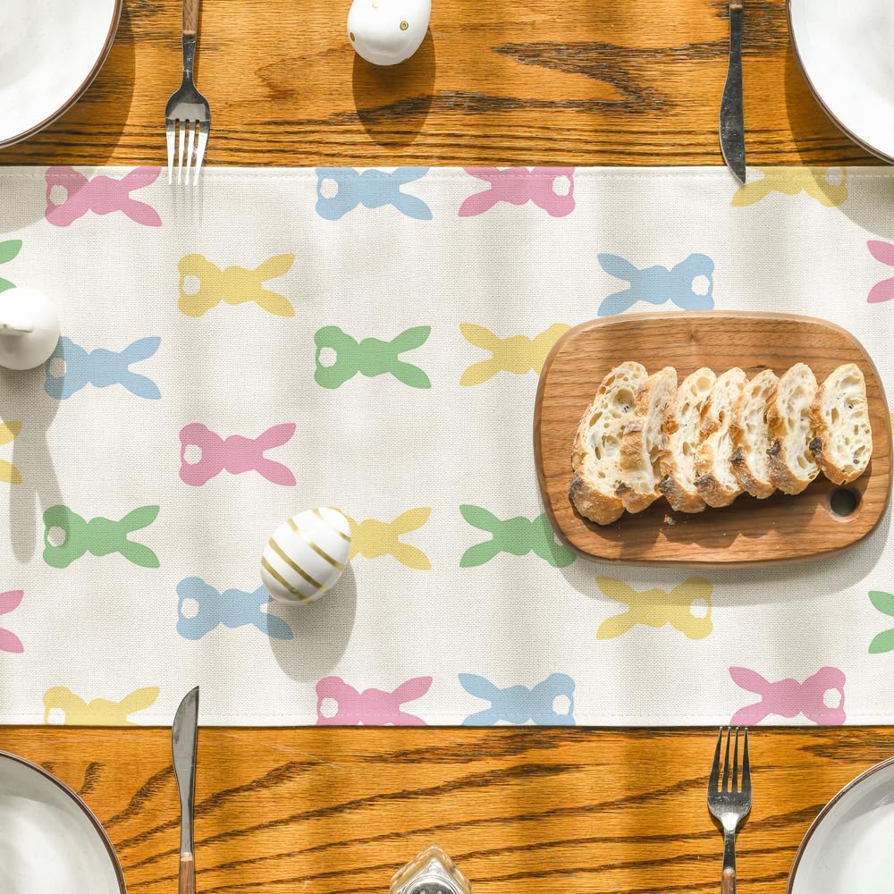 Green Pink Bunny Rabbit Easter Table Runner, Spring Kitchen Dining Table Decoration for Home Party Decor V1258-DP02-B-1583