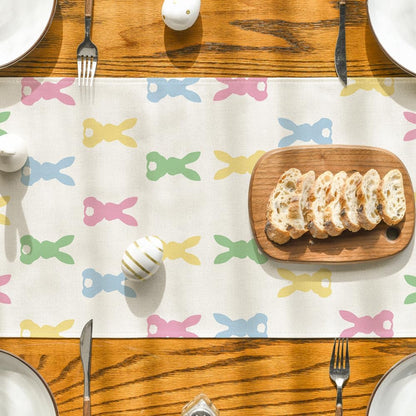 Green Pink Bunny Rabbit Easter Table Runner, Spring Kitchen Dining Table Decoration for Home Party Decor V1258-DP02-B-1583