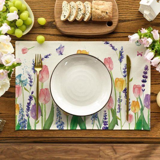 Lavender Tulip Spring Placemats for Dining Table, 12 x 18 Inch Summer Seasonal Holiday Decoration Rustic V1258-DP02-B-1584