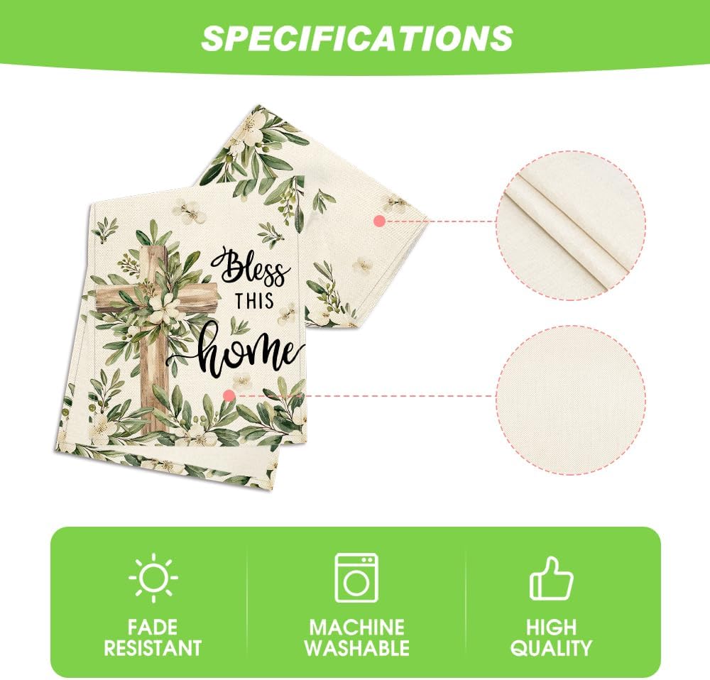 Cross Olive Leaves Spring Table Runner,Seasonal Summer Easter Kitchen Dining Table Decoration for Home Party V1258-DP02-B-1588