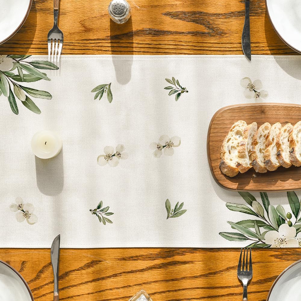 Cross Olive Leaves Spring Table Runner,Seasonal Summer Easter Kitchen Dining Table Decoration for Home Party V1258-DP02-B-1588