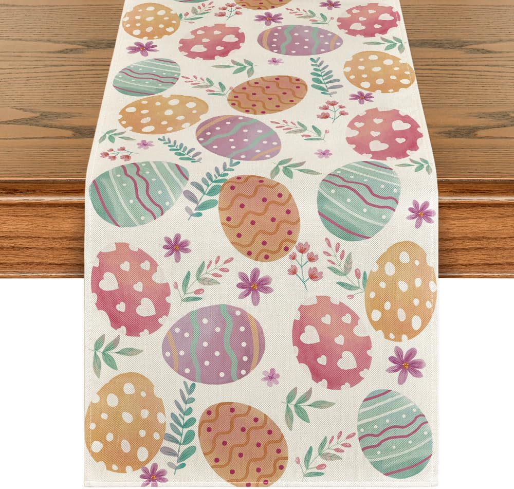 Watercolour Easter Eggs Table Runner, Seasonal Spring Kitchen Dining Table Decoration for Home Party Decor V1258-DP02-B-1589