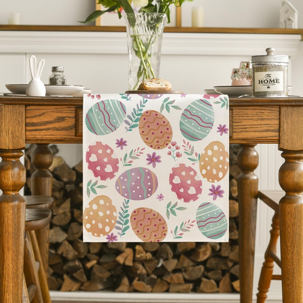 Watercolour Easter Eggs Table Runner, Seasonal Spring Kitchen Dining Table Decoration for Home Party Decor V1258-DP02-B-1589