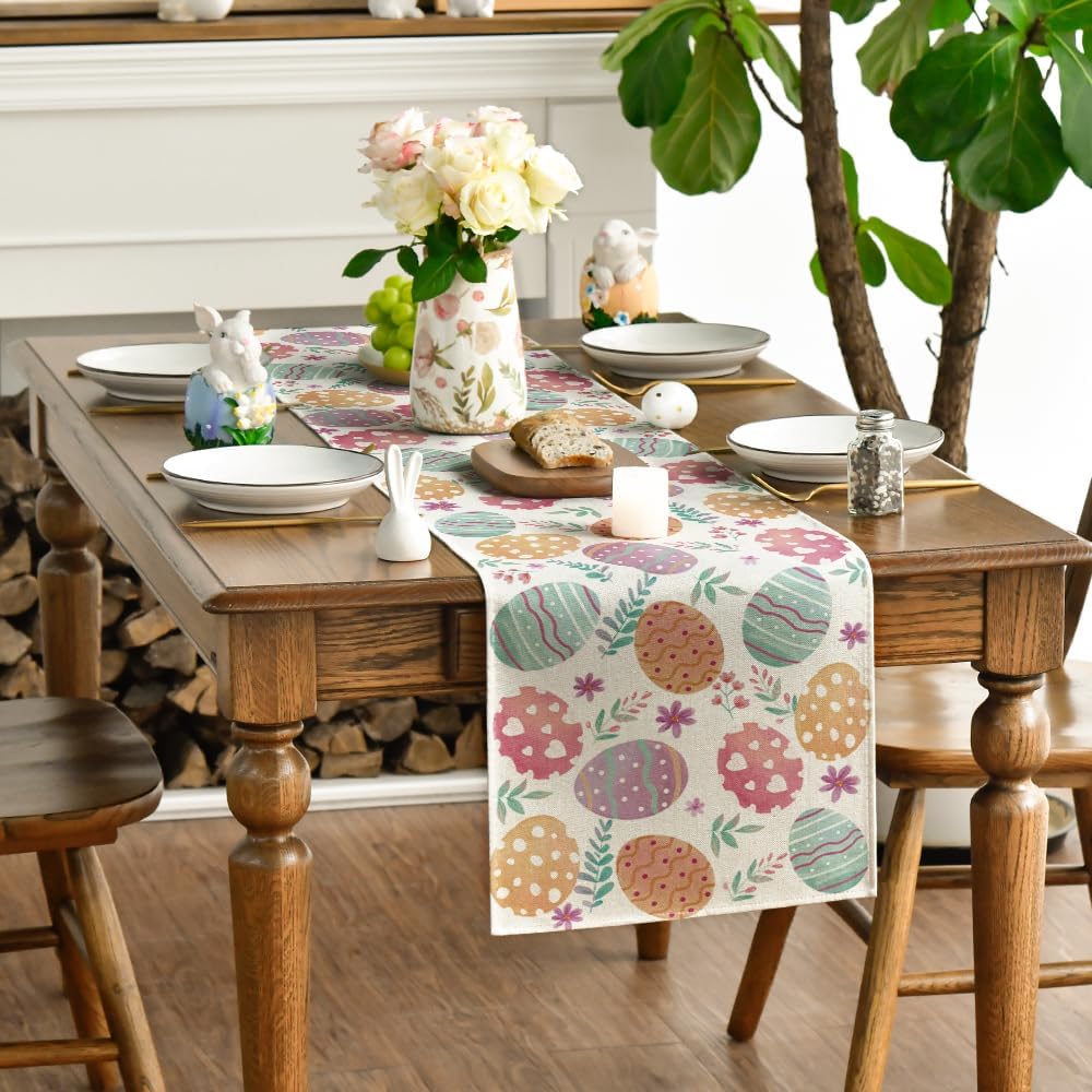 Watercolour Easter Eggs Table Runner, Seasonal Spring Kitchen Dining Table Decoration for Home Party Decor V1258-DP02-B-1589